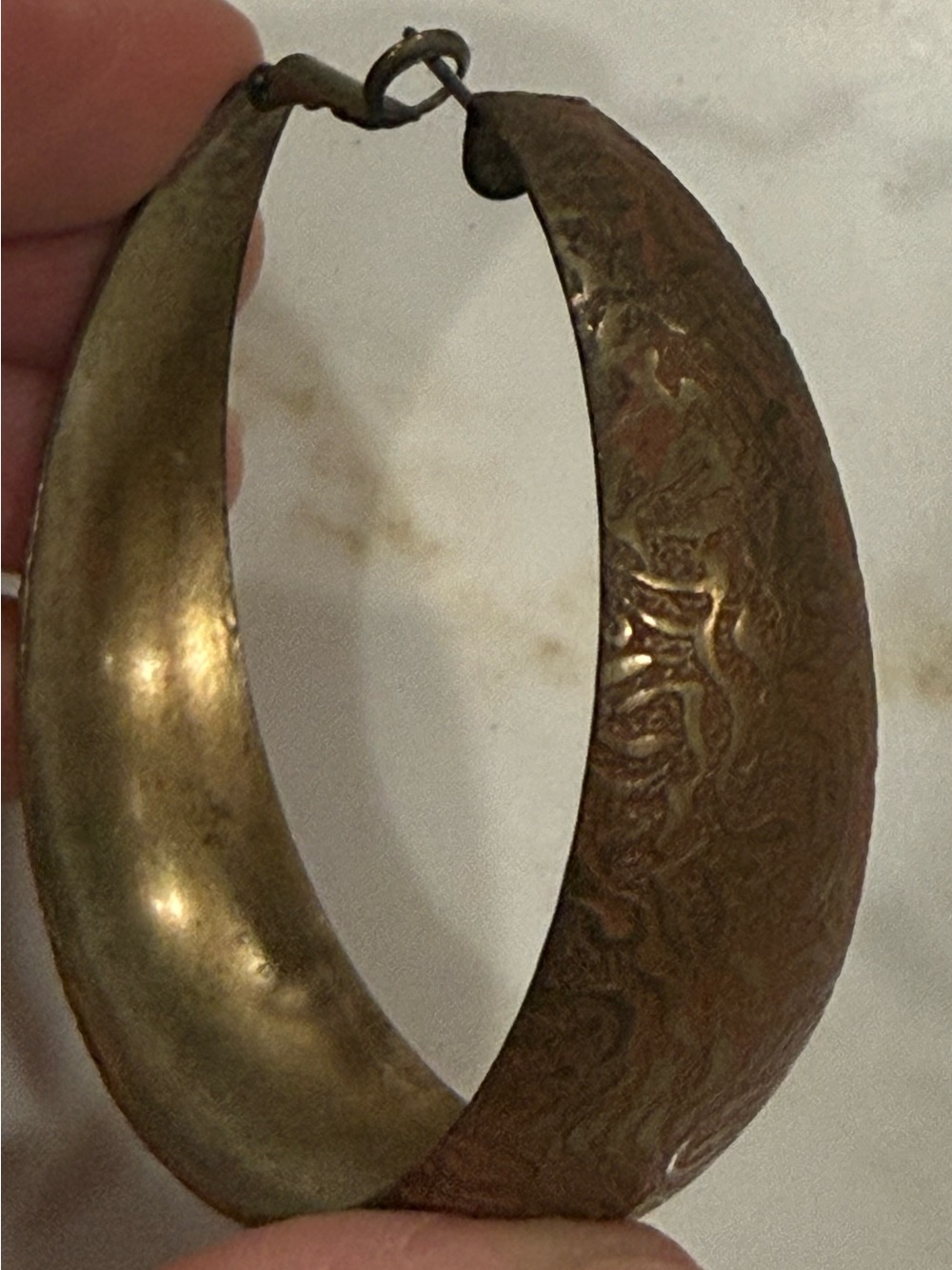 Etched Brass Hoop Earrings - Curved Vintage-Style